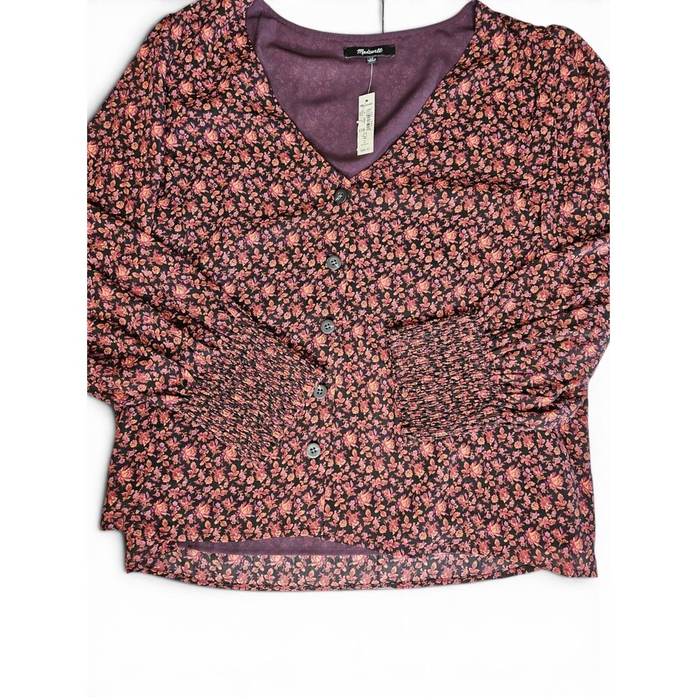Madewell Georgette Smocked-Cuff Button-Front Top Womens Size 16 Multi Floral - Picture 5 of 11